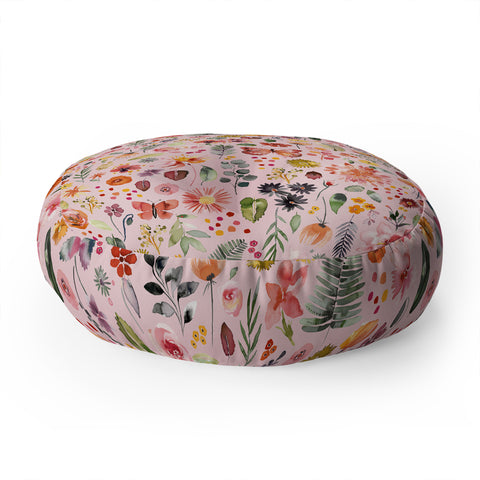 Ninola Design Countryside botanical Pink Floor Pillow Round