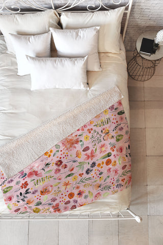 Ninola Design Countryside botanical Pink Fleece Throw Blanket