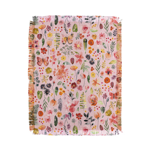 Ninola Design Countryside botanical Pink Throw Blanket