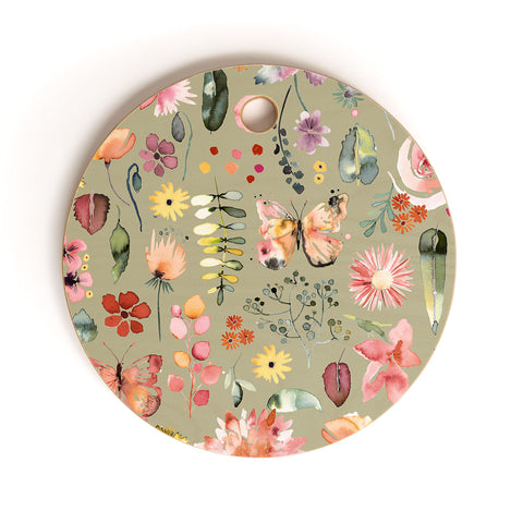 Ninola Design Countryside Colorful Plants Cutting Board Round