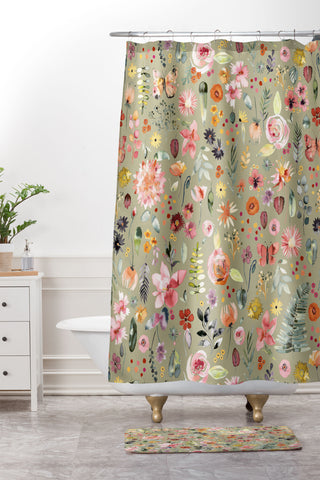 Ninola Design Countryside Colorful Plants Shower Curtain And Mat