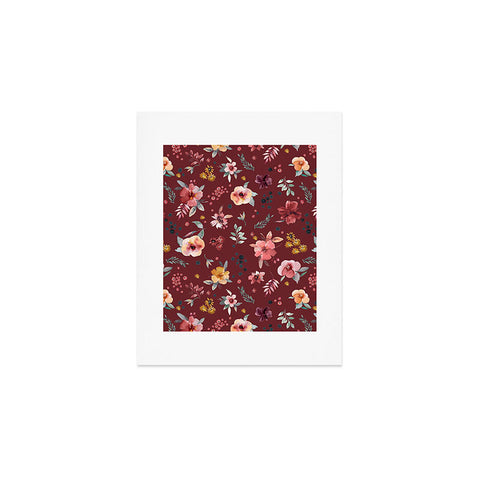 Ninola Design Countryside Floral Dark Red Art Print