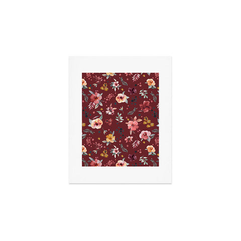 Ninola Design Countryside Floral Dark Red Art Print