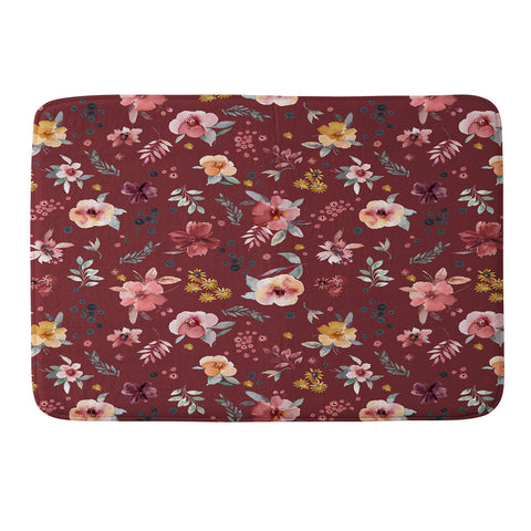 Ninola Design Countryside Floral Dark Red Memory Foam Bath Mat