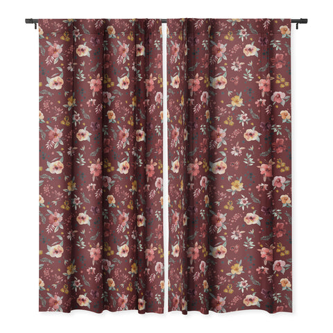 Ninola Design Countryside Floral Dark Red Blackout Window Curtain
