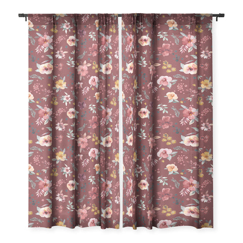 Ninola Design Countryside Floral Dark Red Sheer Non Repeat