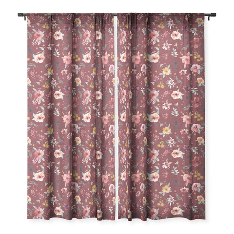Ninola Design Countryside Floral Dark Red Sheer Window Curtain
