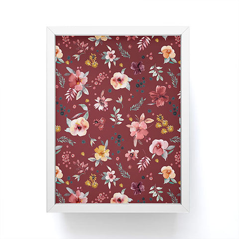 Ninola Design Countryside Floral Dark Red Framed Mini Art Print
