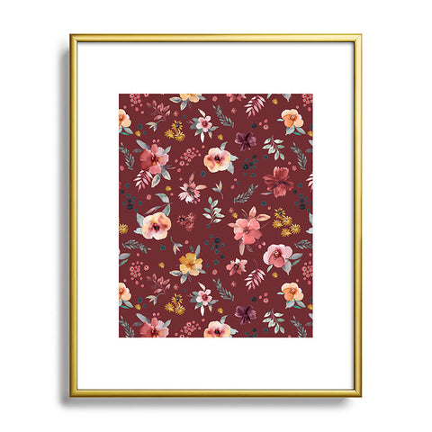 Ninola Design Countryside Floral Dark Red Metal Framed Art Print