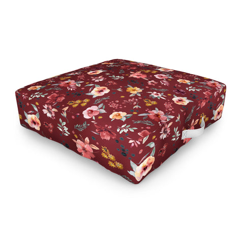 Ninola Design Countryside Floral Dark Red Outdoor Floor Cushion