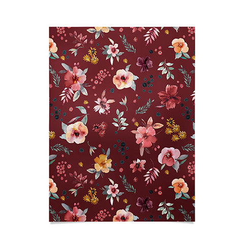 Ninola Design Countryside Floral Dark Red Poster