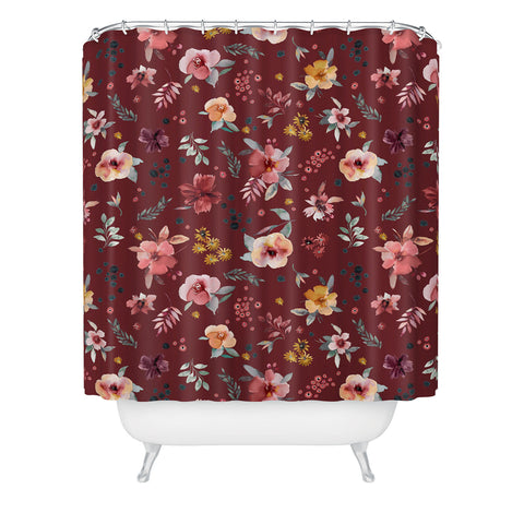 Ninola Design Countryside Floral Dark Red Shower Curtain