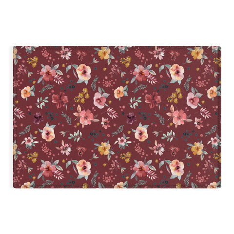 Ninola Design Countryside Floral Dark Red Outdoor Rug