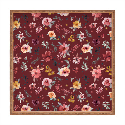 Ninola Design Countryside Floral Dark Red Square Tray