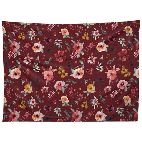 Ninola Design Countryside Floral Dark Red Tapestry
