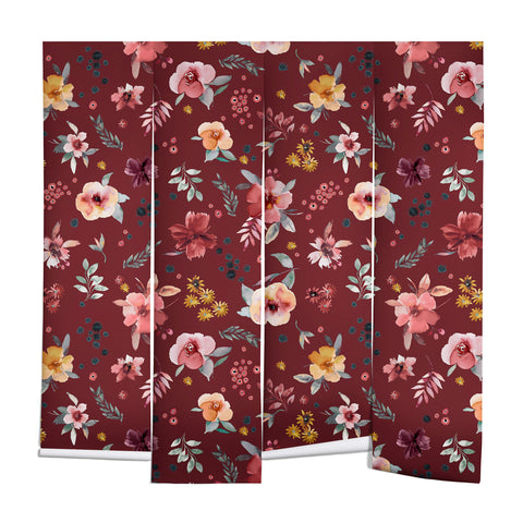 Ninola Design Countryside Floral Dark Red Wall Mural