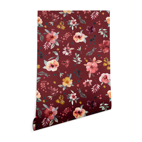 Ninola Design Countryside Floral Dark Red Wallpaper