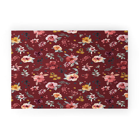 Ninola Design Countryside Floral Dark Red Welcome Mat
