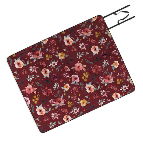 Ninola Design Countryside Floral Dark Red Picnic Blanket