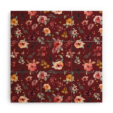 Ninola Design Countryside Floral Dark Red Wood Wall Mural
