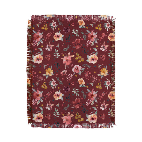 Ninola Design Countryside Floral Dark Red Throw Blanket