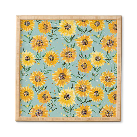 Ninola Design Countryside sunflowers summer Blue Framed Wall Art