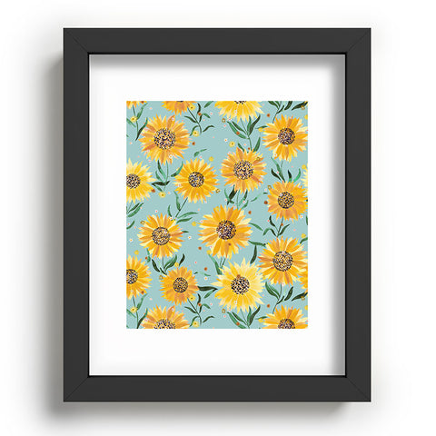 Ninola Design Countryside sunflowers summer Blue Recessed Framing Rectangle