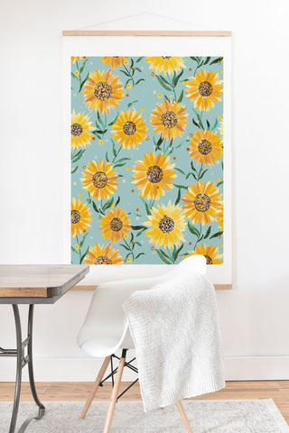 Ninola Design Countryside sunflowers summer Blue Art Print And Hanger