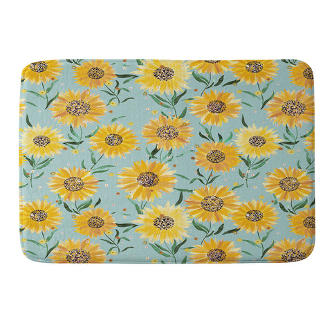 Ninola Design Countryside sunflowers summer Blue Memory Foam Bath Mat