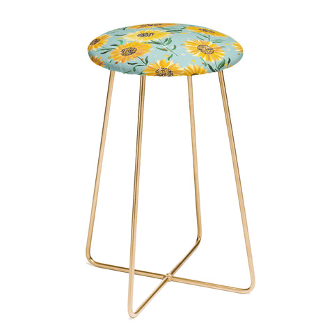 Ninola Design Countryside sunflowers summer Blue Counter Stool
