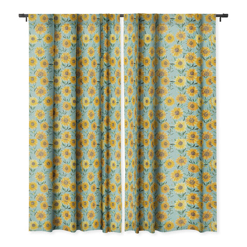 Ninola Design Countryside sunflowers summer Blue Blackout Window Curtain