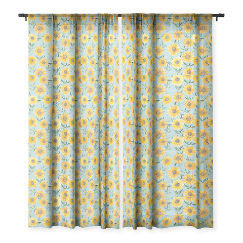 Ninola Design Countryside sunflowers summer Blue Sheer Window Curtain
