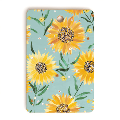 Ninola Design Countryside sunflowers summer Blue Cutting Board Rectangle