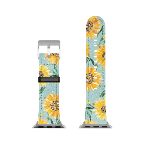 Ninola Design Countryside sunflowers summer Blue Apple Watch Band