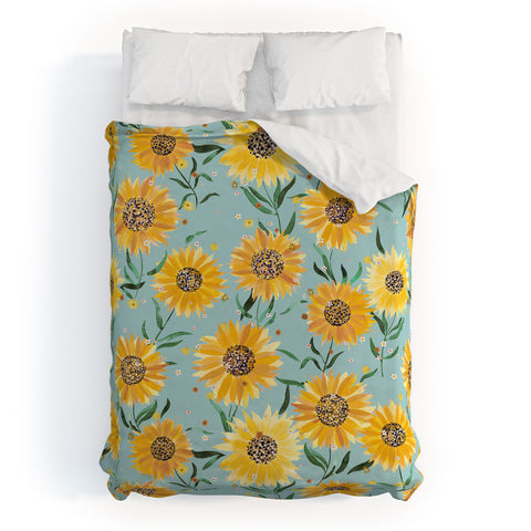 Ninola Design Countryside sunflowers summer Blue Duvet Cover