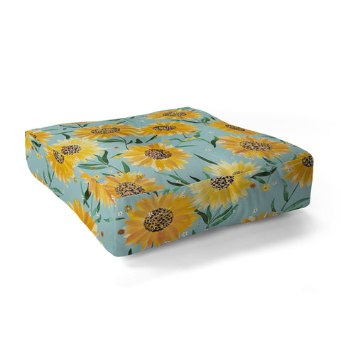 Ninola Design Countryside sunflowers summer Blue Floor Pillow Square