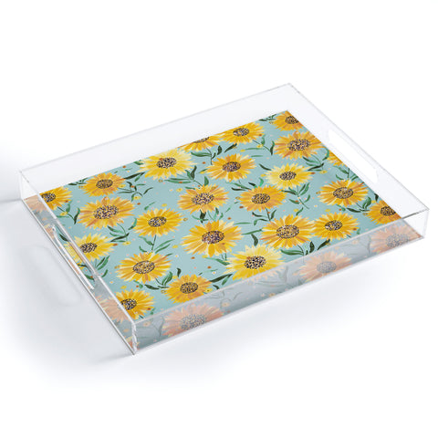 Ninola Design Countryside sunflowers summer Blue Acrylic Tray