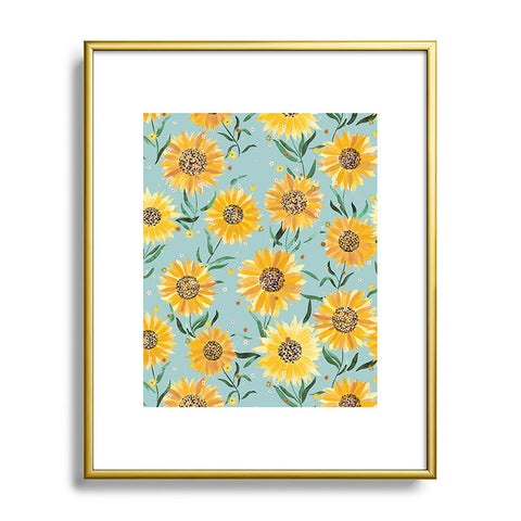 Ninola Design Countryside sunflowers summer Blue Metal Framed Art Print