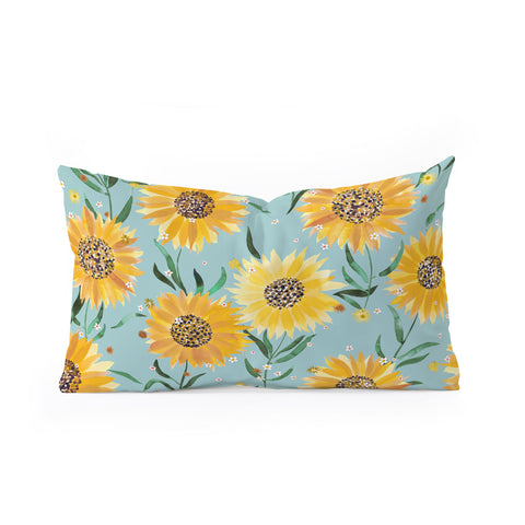 Ninola Design Countryside sunflowers summer Blue Oblong Throw Pillow