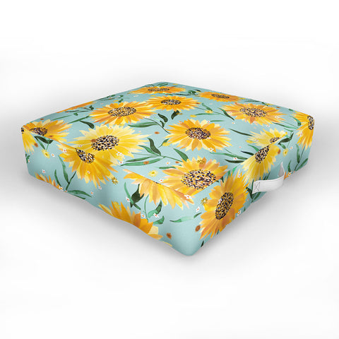 Ninola Design Countryside sunflowers summer Blue Outdoor Floor Cushion