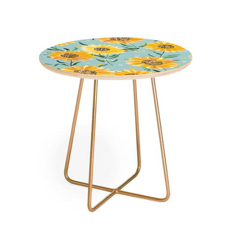 Ninola Design Countryside sunflowers summer Blue Round Side Table