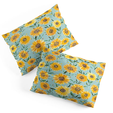 Ninola Design Countryside sunflowers summer Blue Pillow Shams