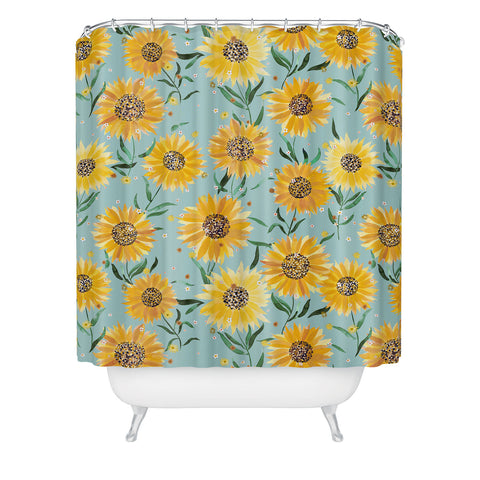 Ninola Design Countryside sunflowers summer Blue Shower Curtain