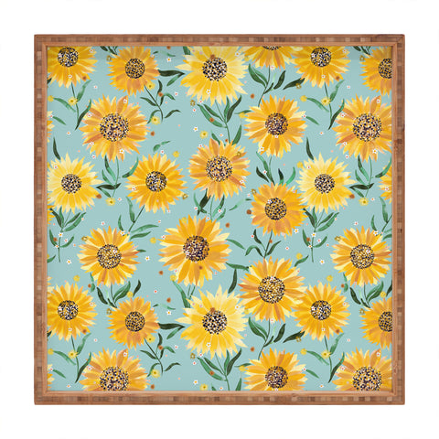 Ninola Design Countryside sunflowers summer Blue Square Tray