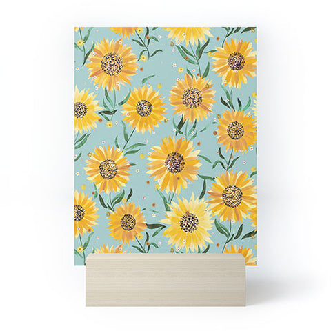 Ninola Design Countryside sunflowers summer Blue Mini Art Print