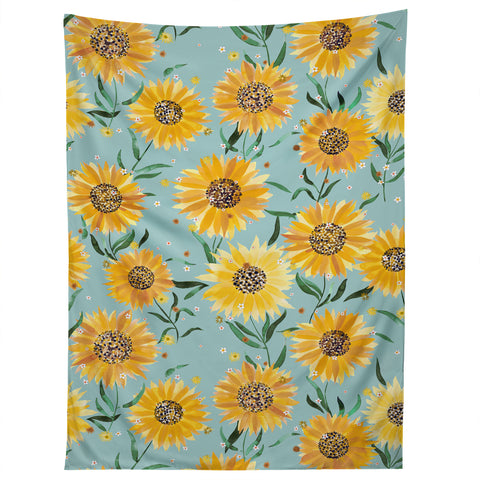 Ninola Design Countryside sunflowers summer Blue Tapestry