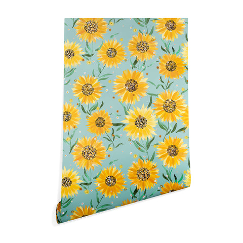 Ninola Design Countryside sunflowers summer Blue Wallpaper