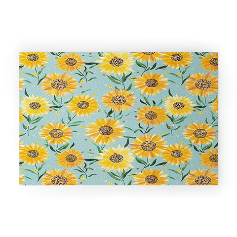 Ninola Design Countryside sunflowers summer Blue Welcome Mat