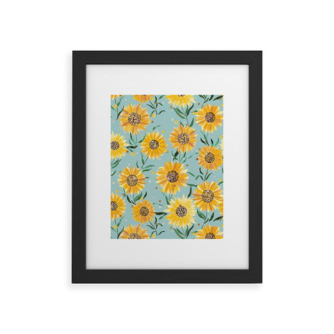 Ninola Design Countryside sunflowers summer Blue Framed Art Print