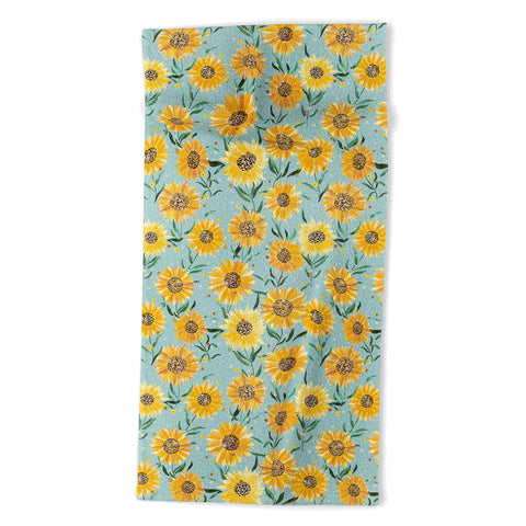 Ninola Design Countryside sunflowers summer Blue Beach Towel